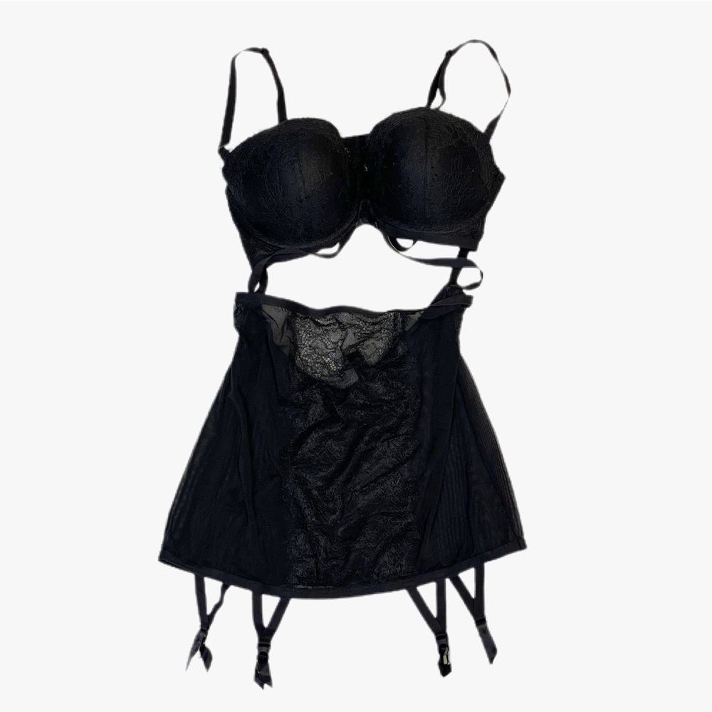 Victorias Secret Beautiful Solid Black Lace Lingerie One Piece Cup Size 36C - Picture 7 of 10